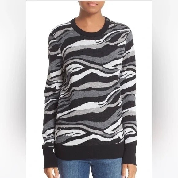 Equipment Femme Ondine 100% Wool Zebra Abstract Striped Sweater Size M